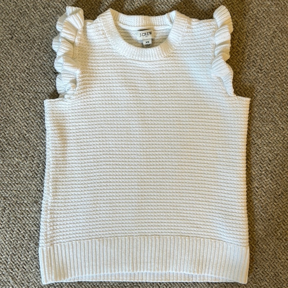 J Crew cotton textured ruffle sleeveless sweater size XS white